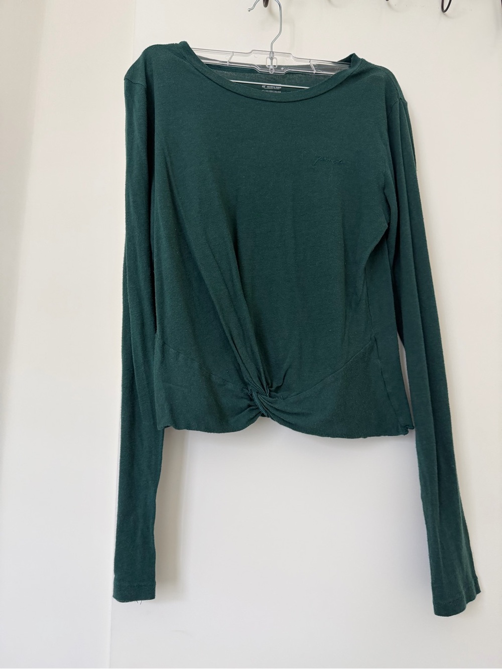PINK Victoria's Secret Long Sleeve Twist-Front Top - Forest Green